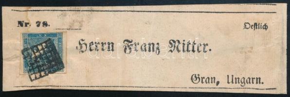 1856 Teljes címszalag Hírlapbélyeggel és néma bélyegzéssel / Complete wrapper with Newspaper stamp and silent postmark