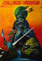 Helényi Tibor (1946-2014): A Csillagok háborúja (Star Wars), 1979-es plakát 1991-es eredeti eszközökkel készült utánnyomása, mely forgalomba nem került, néhány példány ismert mindössze, Nagyon ritka! Plakát, ofszet, papír. Offset és Játékkártya Nyomda. Javított szakadásokkal . 56×40 cm. / Star Wars, Hungarian movie poster rare 1991 reprint which was not issued, ofset on paper, with restored tears, 56×40 cm