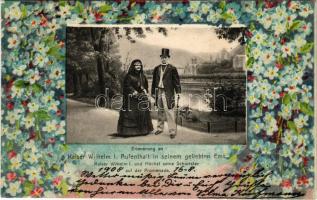 1908 Bad Ems, Erinnerung an Kaiser Wilhelm I. Aufenthalt in seinem geliebten Ems, und Höchst seine Schwester auf der Promenade. Boogaart / Emperor Wilhelm I and his sister, promenade. floral, litho frame