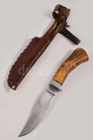 Milkov vadász kés, jelzett. bőr tokkal 24 cm