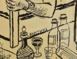 Ruszkai jelzéssel: Erotikus jelenet. Tus, ceruza, nyomat, papír. Üvegezett fakeretben. 39,5x29 cm