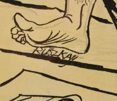 Ruszkay jelzéssel: Erotikus jelenet. Tus, ceruza, nyomat, papír. Üvegezett fakeretben. 39,5x29 cm