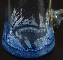 Karcag Berekfürdői korsó. Kéken színezett krakléüveg, hibátlan, m: 15 cm