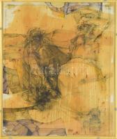 Kovács Péter (1943-2019). Lény (cím nélkül), 1980-as évek eleje. Vegyes technika, papír, jelezve középen lent. Üvegezett klipsz keretben. Bal alsó sarkában apró sérüléssel. 58x47 cm