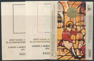 2011 Szent István dénárja ezüst emlékív hátoldalon "SZENT ELIGIUS, A PÉNZVERŐK ÉS ARANYMŰVESEK VÉDŐSZENTJE / AJÁNDÉK A MABÉOSZ TAGJAINAK 2011" felirattal + 2012 2 db Szent István dénárja arany emlékív hátoldalon "AJÁNDÉK A MABÉOSZ TAGJAINAK 2012" felirattal