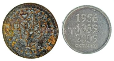 Ligeti Erika (1934-2004) 1979. "Szentendre 1979" kecskét ábrázoló, kétoldalas, öntött bronz emlékérem (30mm) + 2009. "20 éves a Magyar Köztársaság / 1956 - 1989 - 2009 Október 23." kétoldalas Al emlékérem (25mm) T:XF, patina, kis ph.