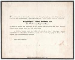 1854 Pest, Birly Ede Flórián (1787-1854) királyi tanácsos, egyetemi tanár, orvos, szülész halotti értesítője, kissé foltos, 22,5x28,5 cm