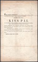 1863 Miszla, nemeskéri Kiss Pál (1799-1863) császári és királyi kamarás, 1837 és 1848 között Fiume kormányzója halotti értesítője, kissé viseltes, foltos, 34x21 cm