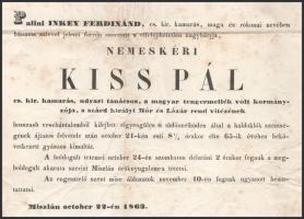1863 Miszla, nemeskéri Kiss Pál (1799-1863) császári és királyi kamarás, 1837 és 1848 között Fiume k...