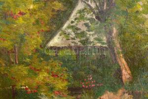 Mednyánszky jelzéssel: Virágzó kert. Olaj, vászon. apró sérülésekkel. Dekoratív, kissé kopott fakere...