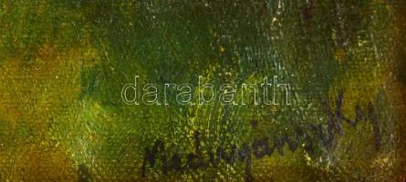 Mednyánszky jelzéssel: Virágzó kert. Olaj, vászon. apró sérülésekkel. Dekoratív, kissé kopott fakere...