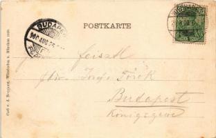 1900 Wiesbaden, Curhaus mit Weiher. Boogaart / spa. Art Nouveau, floral, litho frame (wet corners)