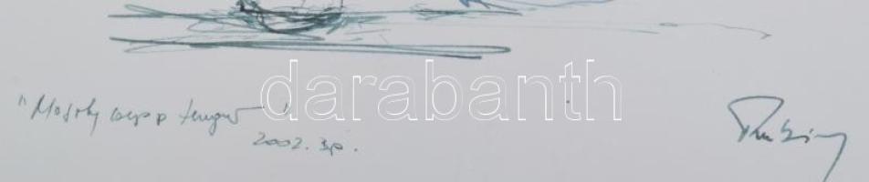 Rubint Ávrahám Péter (1958-): Mosoly csepp tenger, 2002. Tus, toll, papír, jelezve jobbra lent, üveg...