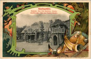 Dresden, Hundingshütte. Alwin Arnold / architecture exhibition. Art Nouveau, litho frame (glue marks)