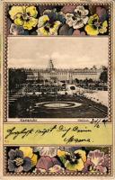 1900 Karlsruhe, Schloss. Knackstedt &amp; Näther / castle. Art Nouveau, floral, litho frame (EB)