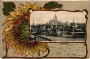 1900 Kleve, Cleve; von Hafen gesehen. Knackstedt &amp; Näther / view from the port. Art Nouveau, floral, litho frame (b)