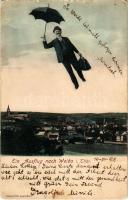 1908 Weida, ein Ausflug. Kunstanstalt Wilh. Ackermann &amp; Co. / montage with flying gentleman (small tear)