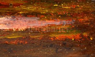 Olvashatatlan jelzéssel: Libapásztorlány. Olaj, karton. Kissé vetemedett. Dekoratív, kissé sérült fa...