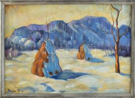 Kádár Géza jelzéssel: Téli táj. Olaj, karton. Fakeretben. 36×50 cm