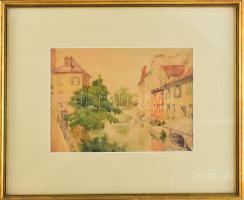 Vén jelzéssel: Város víz alatt. Akvarell, papír. Üvegezett fakeretben. 19×26 cm