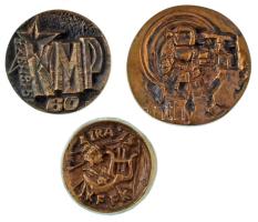 Vegyes, 3xklf egyoldalas, öntött bronz emlékérem, közte 1973. "LIRA '73 KFFK" + 1978. "KMP 60 - 1918-1978" T:XF, egyiknek ragasztónyom és valamilyen máz a hátoldalán