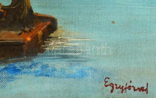 Egry József jelzéssel: Csónakban. Olaj, karton. Dekoratív fakeretben. 37,5×51,5 cm