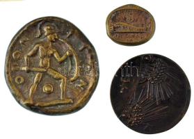 Vegyes, 3xklf öntött bronz emlékérem római kori képábrázolással (80mm ; 64,5mm ; 34x40mm) T:AU, patina
