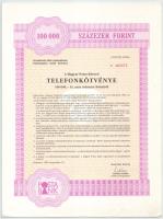 1988-1989. Budapest "Magyar Posta Körzeti Telefonkötvénye" 100.000Ft-ról szelvényekkel (4x...