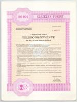 1988-1989. Budapest "Magyar Posta Körzeti Telefonkötvénye" 100.000Ft-ról szelvényekkel (4x...