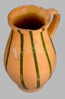 Csíkos kancsó, Somogy, XIX. sz. Mázas cserép, sérüléssel. 19 cm