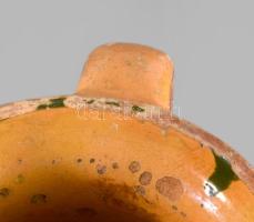 Csíkos kancsó, Somogy, XIX. sz. Mázas cserép, sérüléssel. 19 cm