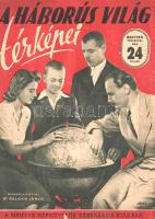 A háborús világ térképei. Összeállította: Balogh János. (1942). (Budapest), [1942]. Magyar Népművelők Társasága (Forrás Nyomdai Műintézet Rt.) [20] p. Összesen 40 térképet számláló földrajzi atlaszunk a háborúba keveredett országokat 1941. augusztus 1-jei határai szerint ábrázolja. Magyarország ennek megfelelően a két bécsi döntéssel, a kárpátaljai és délvidéki bevonulásokkal megnövekedett területtel bír, közvetlen szomszédjaink Szlovákia, Románia, Horvátország és a volt Jugoszlávia rendezés alatt levő területei. Nem sok jót sejtetően két nagyhatalommal is, a Harmadik Birodalommal és a Szovjetunióval is voltak ez idő szerint közös határaink. Jóllehet az 1941 júniusában megindult Barbarossa-terv nyomán a német hadak térképünk készülte idejére már igen mélyen benyomultak a Szovjetunió területére, atlaszunk térképei a két totalitárius hatalom közti választóvonalat, a német-szovjet határt változatlanul 1939 végi állapota szerint közli, Hollandia, Belgium és Franciaország 1940. évi német megszállását pedig egyáltalán ábrázolja atlaszunk. Háborús atlaszunk célzata ugyanis más: a már kialakult hadszínterek térképein az olvasó törölhető színes ceruzával maga húzhatja be az aktuális frontvonalakat, illetve az utolsó oldalon elhelyezett, körbevágásra váró német, magyar, olasz, finn, angol, szovjet [és amerikai!] seregjelölők segítségével maga is elbábozhatja a hadak éppen aktuális mozgását. Az amerikai seregjelölők jelenléte miatt háborús albumunk kiadási időpontját 1942 közepére tesszük, figyelembe véve az Egyesült Államok és Németország között 1941 decemberében beállt hadiállapotot, illetve a kaukázusi térképnél tett megjegyzést, amely a Kaukázus előterében győzelmes német előretörést jósol a közeljövőben: 1942 nyarán erre reális esély mutatkozott. Fűzve, kétszínnyomású, illusztrált, enyhén sérült kiadói borítóban. Jó példány.