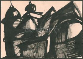 Somlai Vilma (1938-2007): Utcarészlet. Tus, papír, a hátoldalán a művész pecsétjével, lap szélén paszpartuzás nyomaival, 21×30 cm