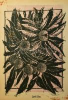 Somlai Vilma (1938-2007): Virág. Linómetszet, papír, lap alján a művész pecsétjével, lap szélén elszíneződésekkel, 56×40 cm