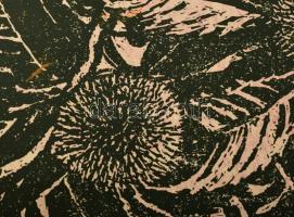 Somlai Vilma (1938-2007): Virág. Linómetszet, papír, lap alján a művész pecsétjével, lap szélén elsz...