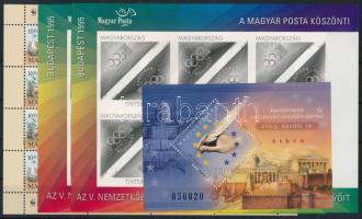 Kis tétel stecklapon, benne 1994 Veszélyeztetett állatok teljes ív + 1995 Olypiafila 2 db vágott feketenyomat kisív + 2003 Európai uniós csatlakozási szerződés aláírása blokk