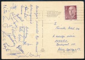 ca 1960 A Budapest Honvéd labdarúgócsapat tagjai által aláírt képeslap: Babocsay, Komora, Tajti, Kelemen, stb /  Autograph signed postcard of the Hungarian football team Honvéd