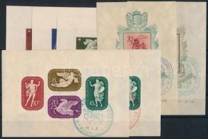 1939-1942 Bethlen blokk pár, 2 db Művész blokk alkalmi bélyegzésekkel + Vöröskereszt (II.) vágott blokk sor alkalmi bélyegzéssel