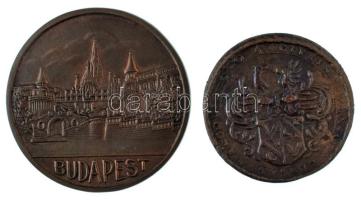 1958. "Budapest / MABEOSZ" egyoldalas bronz emlékérem, hátoldalán gravírozással (54mm) + DN "Terrena Consider Resvicae Liga Possides - Occiden deus Oriens" kétoldalas, öntött bronz emlékérem (43mm) T:XF,VF, patina