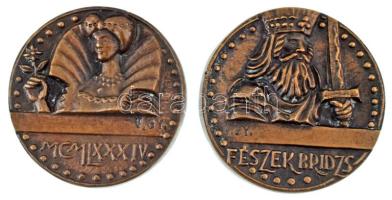 Várhelyi György (1942-) DN "Fészek Bridzs" egyoldalas bronz emlékérem, hátoldalán "LEGJOBB" bevéséssel (63,5mm) + 1984. "MCMLXXXIV" egyoldalas bronz emlékérem, hátoldalán "VEGYES PÁR" bevéséssel (61,5mm) T:AU