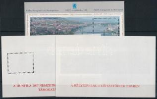 2007 FEPA Kongresszus Budapesten 3 db emlékív, az egyik hátoldalon "A BÉLYEGVILÁG ELŐFIZETŐINEK 2007-BEN" , a másik hátoldalán "A HUNFILA 2007 NEMZETKÖZI BÉLYEGKIÁLLÍTÁS TÁMOGATÁSÁÉRT" felirattal