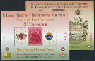 2013 2 db klf Hunfila 2013 Székesfehérvár Nemzetközi Bélyegkiállítás 86. Bélyegnap Szent István király emlékévében emlékív azonos sorszámmal
