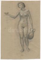 Jelzés nélkül, XX. sz. eleje: Női akt korsóval. Ceruza, papír, 19,5×13 cm