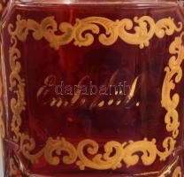 Nagyméretű biedermeier címeres emlékpohár. cca 1850/70, Parád, bíborpácolt, zománcfestett üveg, lapo...