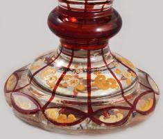 Nagyméretű biedermeier címeres emlékpohár. cca 1850/70, Parád, bíborpácolt, zománcfestett üveg, lapo...