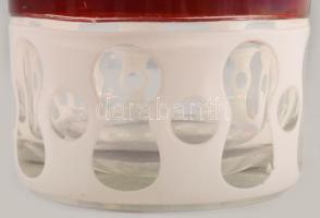 Biedermeier emlékpohár. XIX. sz. Überfangos, bíborpácolt, rajta a Szerencse, Egészség, Béke felirato...