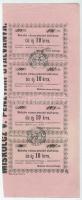Miskolc 1860. 10kr "Miskolcz város utalványa" (4x) rózsaszín papíron, ívdarabban, elő- és hátoldalon két helyen bélyegzéssel, kézi sorszámmal, sorszámkövetők "141-144" között T:XF / Miskolc 1860. 10kr "Miskolcz város utalványa (Miskolc city voucher)" (4x) on pink paper, in a sheet, stamped in two places on the front and back, hand-numbered, serial number followers between "141-144" C:XF Adamo MIS-2.1.2