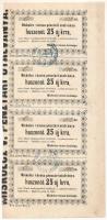 Miskolc 1860. 25kr "Miskolcz városa pénztári utalványa" (4x) ívdarabban, hátoldalon két helyen bélyegzéssel, kézi sorszámmal, sorszámkövetők "138-144" között T:XF Adamo MIS-2.3