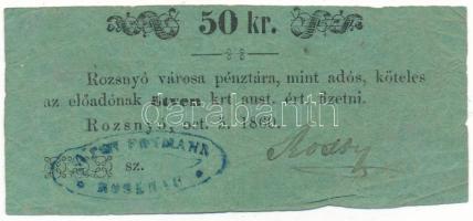 1860. Rozsnyó 50kr "Rozsnyó városa pénztára, mint adós" T:F Adamo ROZ-3.3.2