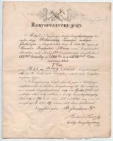 Nagybánya 1862. "Nagybányai királyi bányakapitányság" 7 11/100 bányarészvény-jegy, kitöltve, áthúzással érvénytelenítve, szárazpecséttel T:F, kis szakadások /  Hungary / Baia Mare 1862. "Nagybányai királyi bányakapitányság" (Nagybánya Royal District Inspectorate of Mines) 7 11/100 mining share ticket, voided by strikethrough, with embossed stamp C:F, small tears